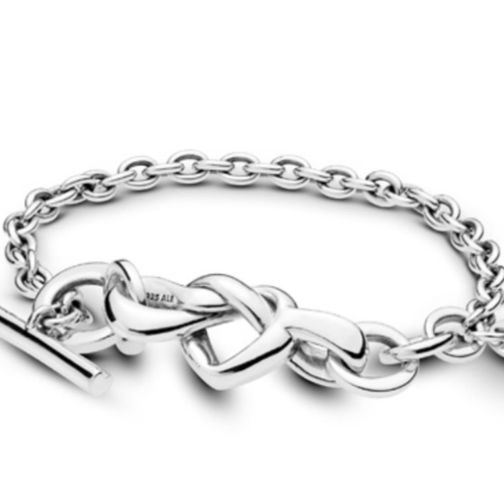 PANDORA Silver Knotted Hearts T-Bar Bracelet